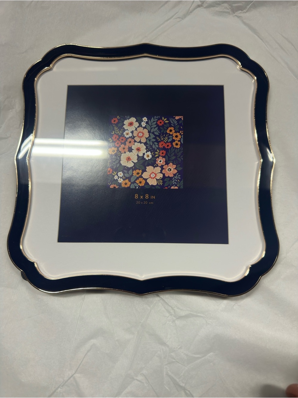 Decorative Scalloped Square Picture Frame - Navy and Gold, Unbranded